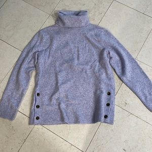 Lavender wool blend turtle neck sweater with side button details
